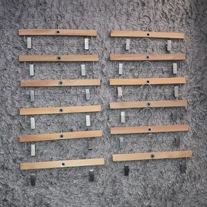 Set of 12 Wooden Pant Hangers Metal Clips with rubber grips
